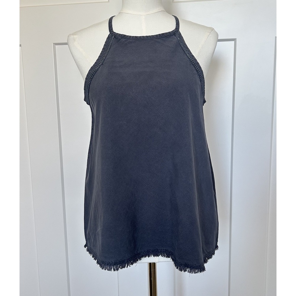 Cloth & Stone Gray Halter Tank Top - Women's Small -‎ Frayed Hem Eyelet Detail